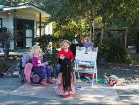 Girls enjoying outdoor area